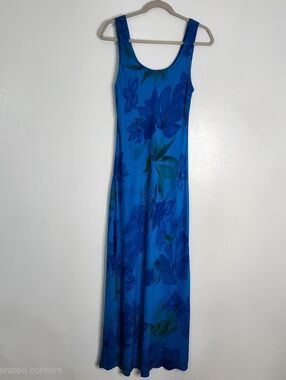 Vintage Jessica Howard Size 8 Blue Watercolor Floral Maxi Dress 90s Sleeveless